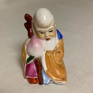 Antique VINTAGE Asian Chinese God Porcelain Longevity Life Charm Figurine Decor